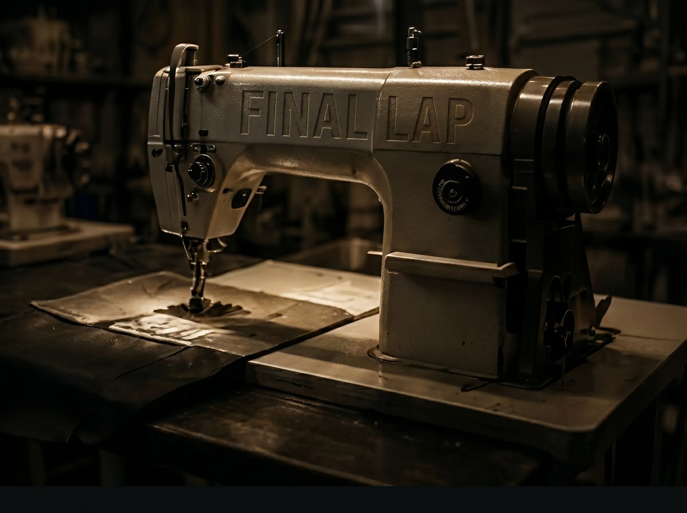 Industrial sewing machine at Final Lap production studio