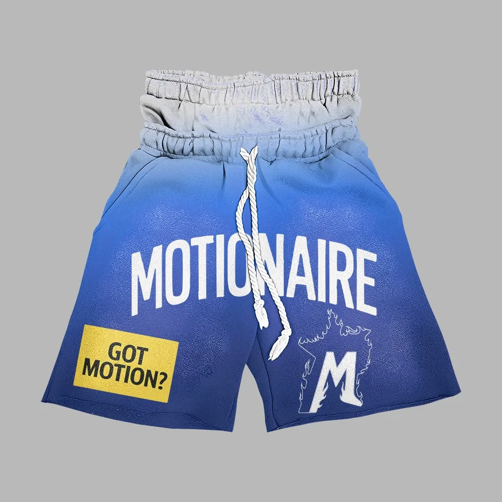 Final Lap graphic design — Motionaire GOT MOTION blue gradient shorts