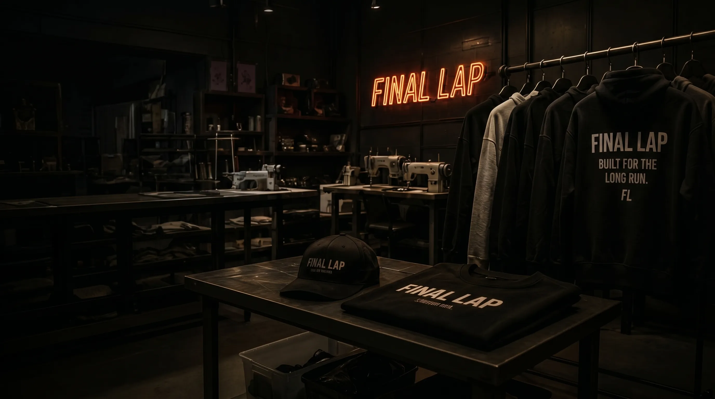 Final Lap production studio clothing rack and workbench Columbus Ohio